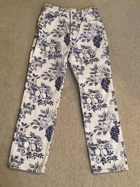 Reformation Jeans Cynthia Toile High Rise Straight White & Blue Size 27/4